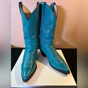 Vtg. Justin Women Sz 7.5 B  Turquoise Blue Leather Western Cowboy Boots 🤠